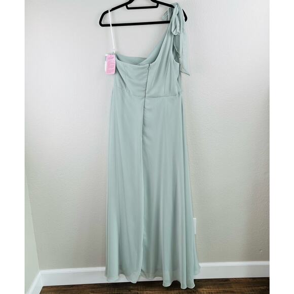 After Six Green Willow Draped One Shoulder Maxi Dress Gown with Scarf Bow 14 NWT - Picture 12 of 13